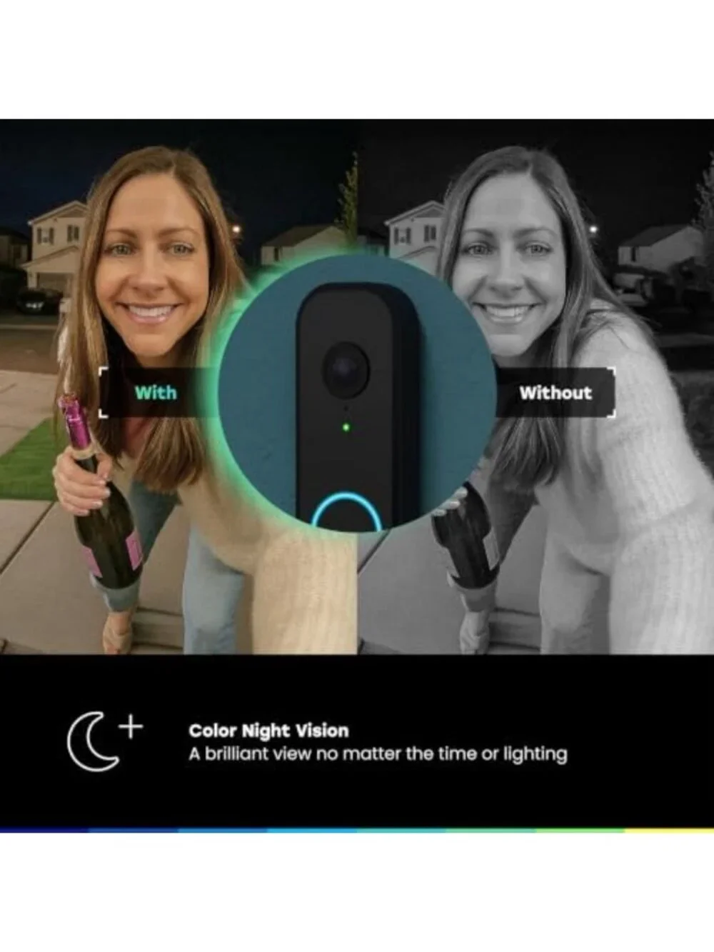 2K Video Doorbell with Color Night Vision, 2-Way Talk, Motion Detection & Alerts